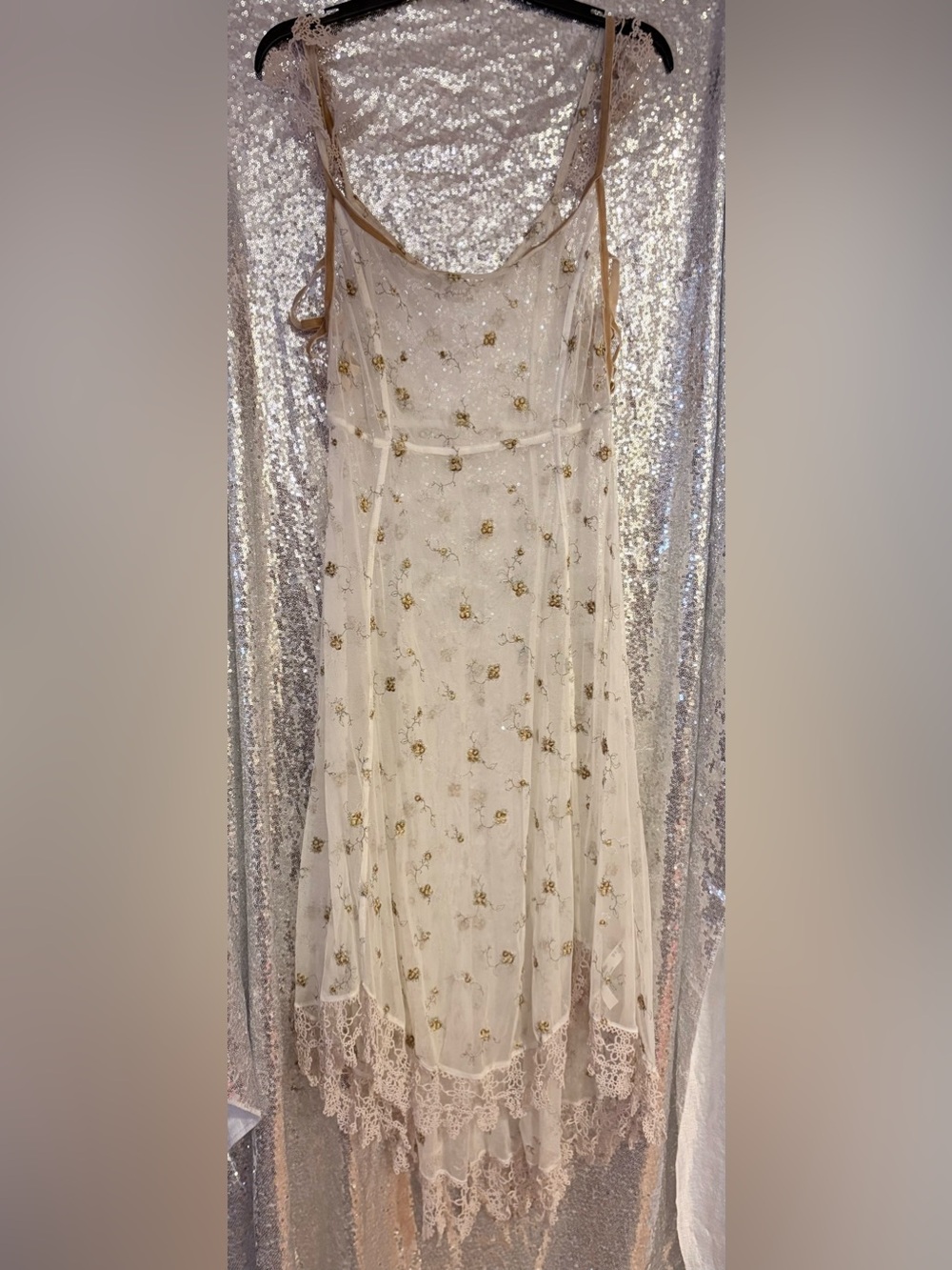 Embellished Free People Cream Floral Mesh Slip